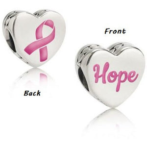 925 Sterling Silver Cancer Ribbon Hope Heart Bead Charm