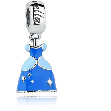 925 Sterling Silver Blue Enamel Cinderella Dress Dangle Charm