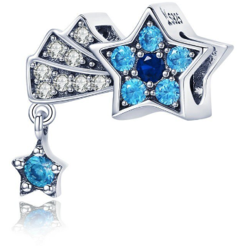925 Sterling Silver Blue and Clear CZ Shooting Star Bead Charm