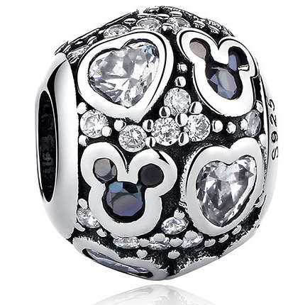 925 Sterling Silver Clear CZ Mickey Mouse Ball Bead Charm