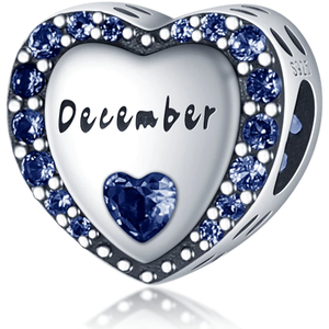 925 Sterling Silver Heart Shaped Birthstone Month Bead Charm