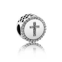 Load image into Gallery viewer, 925 Sterling Silver CZ Faith and Cross Engraved Bead Charm