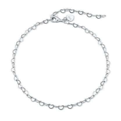 Elegant Silver Heart Link Bracelet – Adjustable Sterling Silver Chain for Women, Minimalist Jewelry