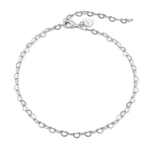 Elegant Silver Heart Link Bracelet – Adjustable Sterling Silver Chain for Women, Minimalist Jewelry