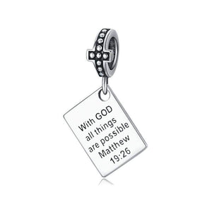 925 Sterling Silver "With God All Things Are Possible" Bible Verse Dangle Charm