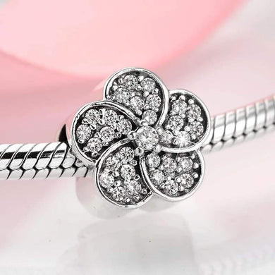 925 Sterling Silver Pansy Flower CZ Bead Charm
