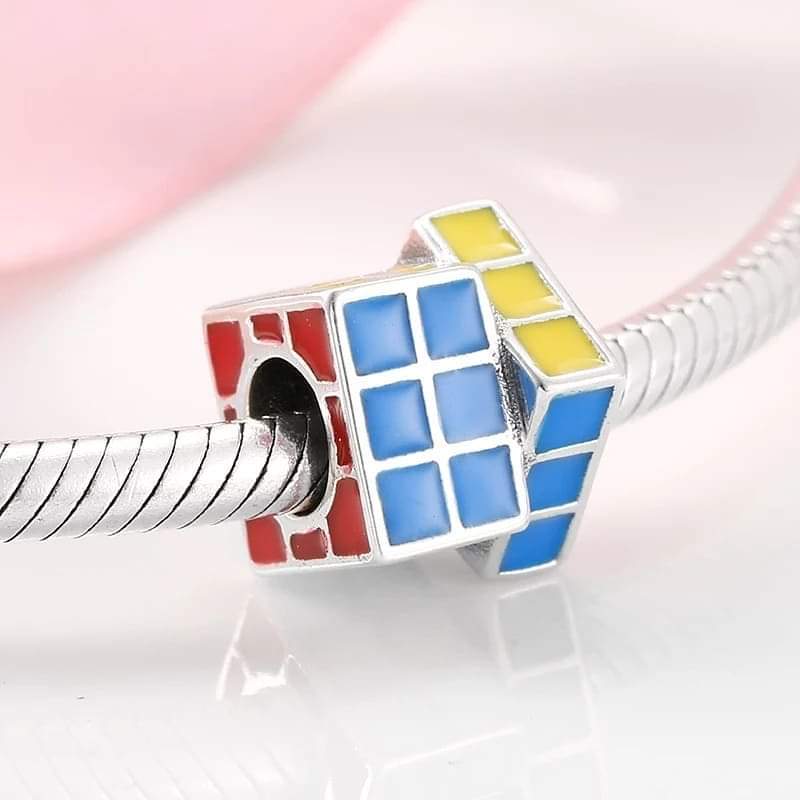 925 Sterling Silver Rubik's Cube Enamel Charm