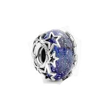 925 Sterling Silver Galaxy Blue Murano Glass Bead Charm