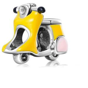 925 Sterling Silver Yellow Enamel Adorable Scooter Bead Charm