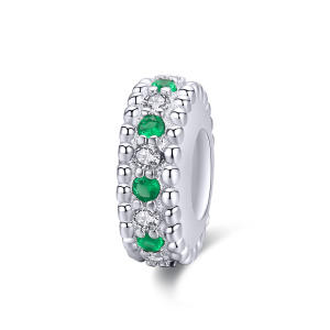 925 Sterling Silver Sparkling Green and Clear CZ Spacer