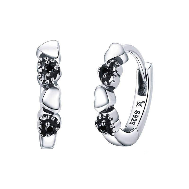 Black CZ Heart To Heart Cross Hoop earrings
