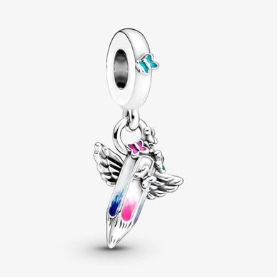925 Sterling Silver Colorful Pencil With Wings Dangle Charm