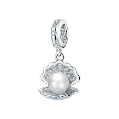 925 Sterling Silver Pearl In Shell Enamel Dangle Charm