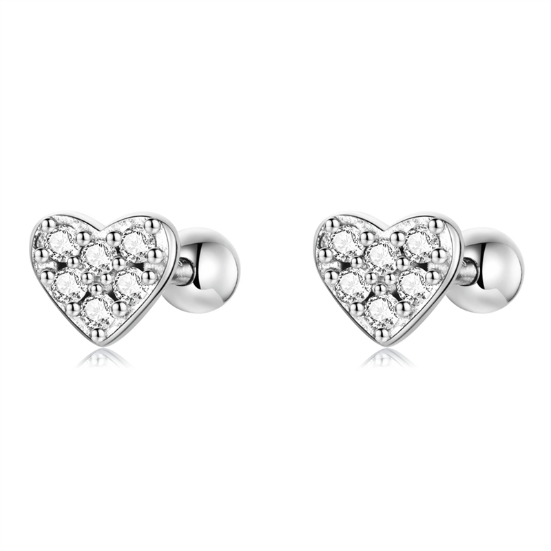 Small Cz Heart Earrings Screw on stud