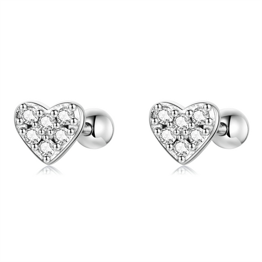 Small Cz Heart Earrings Screw on stud