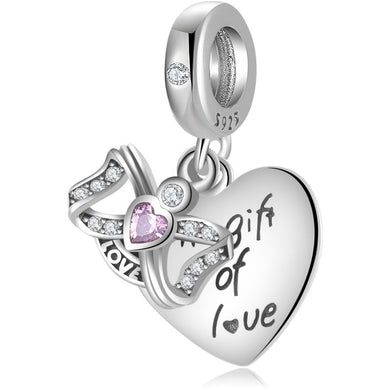 925 Sterling Silver Gift Of Love Dangle Heart Charm