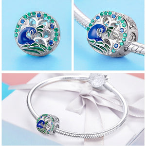 925 Sterling Silver Blue and Green Enamel Peacock Bead Charm