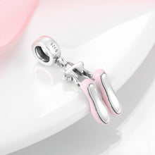 Load image into Gallery viewer, 925 Sterling Silver Pink Enamel Ballet Shoes Dangle Charm