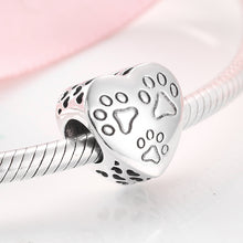 Load image into Gallery viewer, 925 Sterling Silver Paw Prints Heart Bead Charm