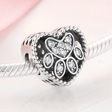 Load image into Gallery viewer, 925 Sterling Silver CZ Paw Print Heart Bead Charm
