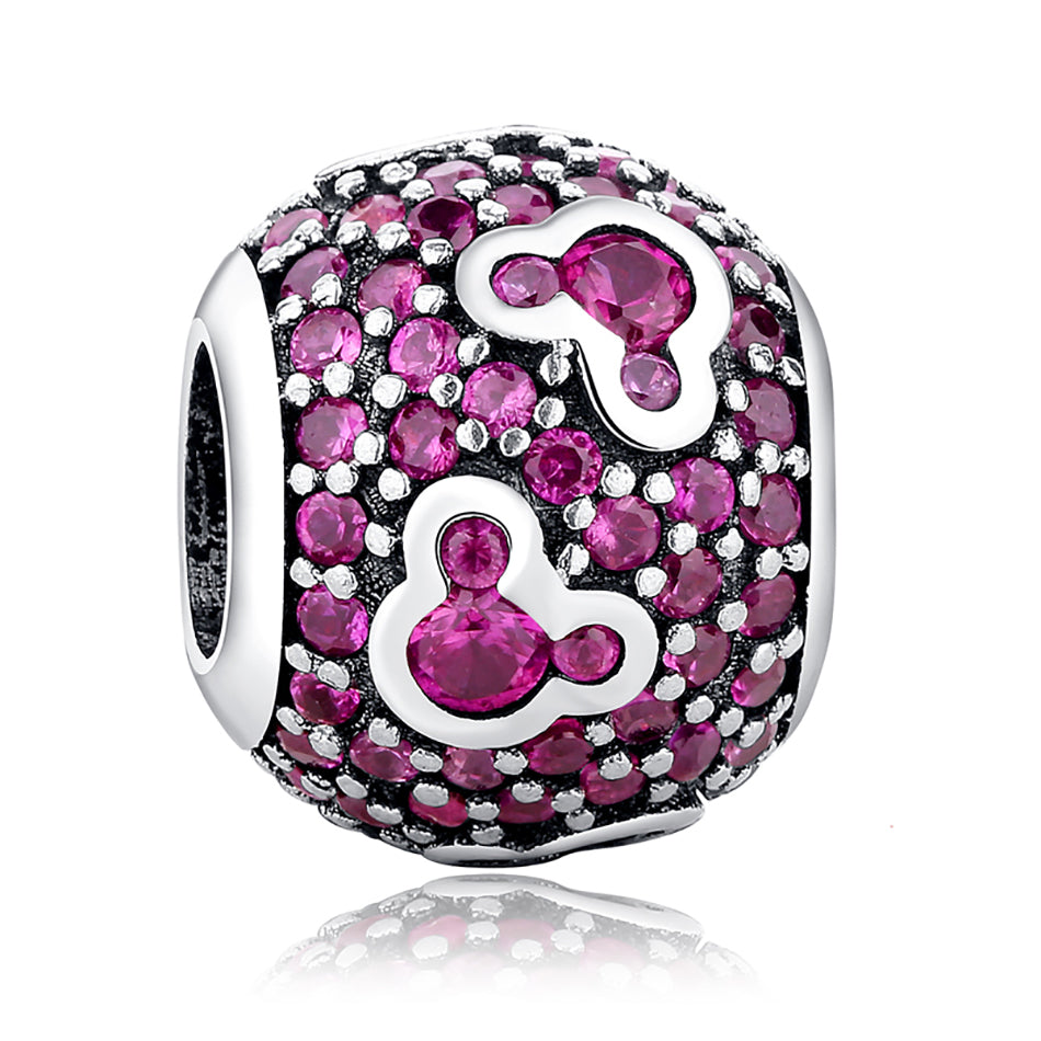 925 Sterling Silver Pink CZ Minnie Mouse Ball Bead Charm