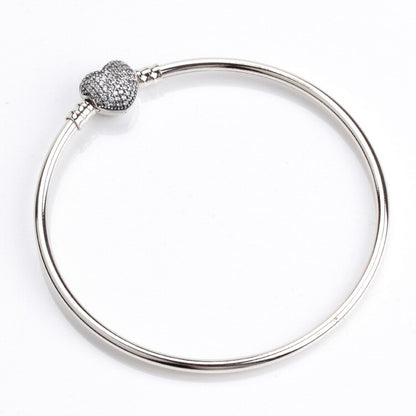 CZ Heart Clasp "Always in my Heart" SOLID Bangle