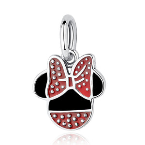 925 Sterling Silver Minnie Mouse Red and Black Enamel Dangle Charm