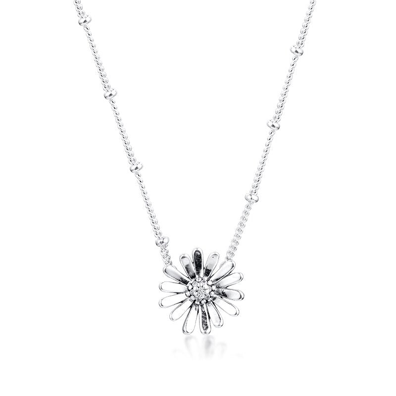 925 Sterling Silver Pavé Daisy Flower Necklace