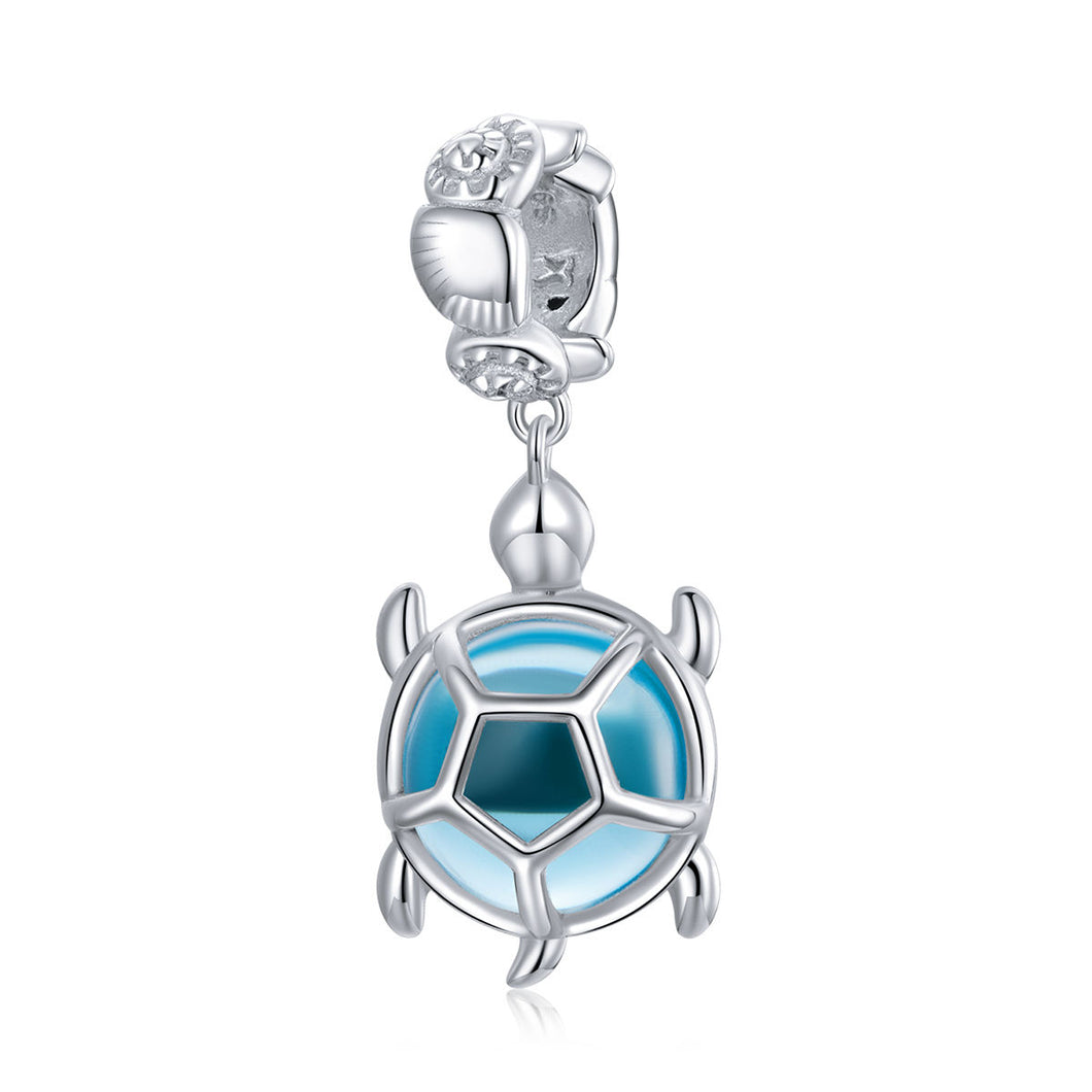 925 Sterling Silver Blue Turtle Dangle Charm