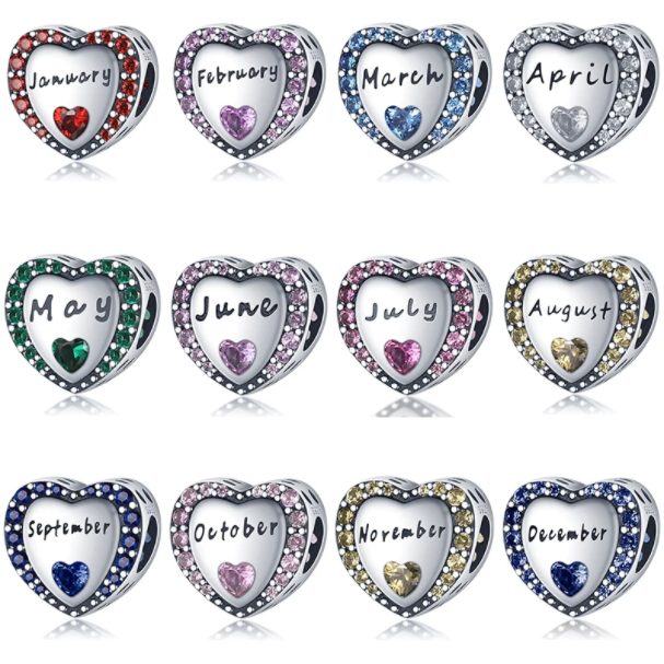 Heart shaped birthstone charms deals