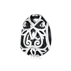 925 Sterling Silver Openwork Egg Bead Charm