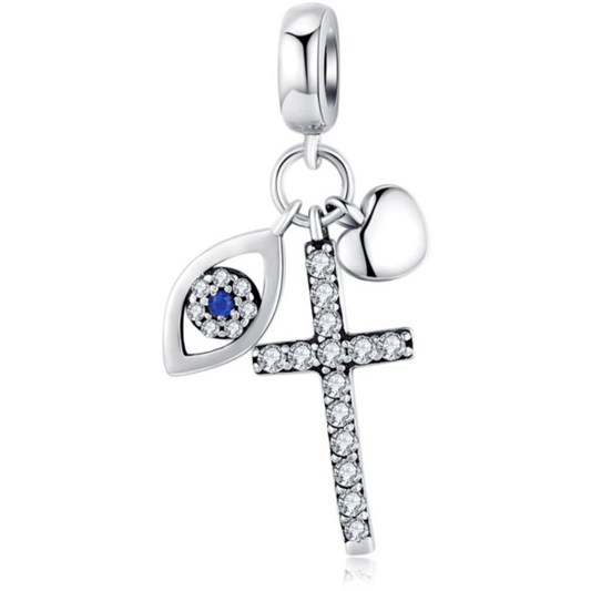 CZ Cross and Lucky Eye Dangle Charm