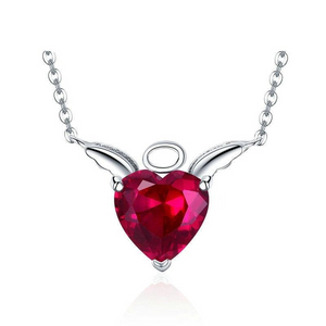 925 Sterling Silver Pink CZ Angel Wings Necklace