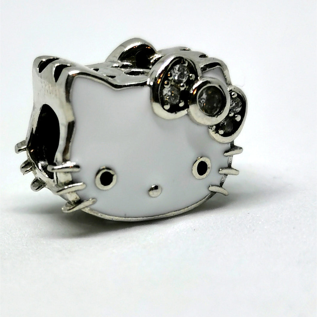 925 Sterling Silver Hello Kitty White Enamel Charm
