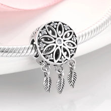 Load image into Gallery viewer, 925 Sterling Silver Flower Patterned Dream Catcher Bead Charm