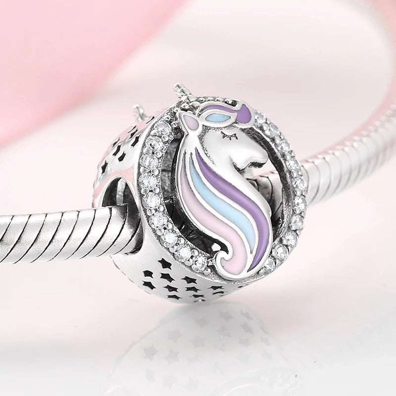 925 Sterling Silver CZ Lovely Colourful Unicorn Bead Charm