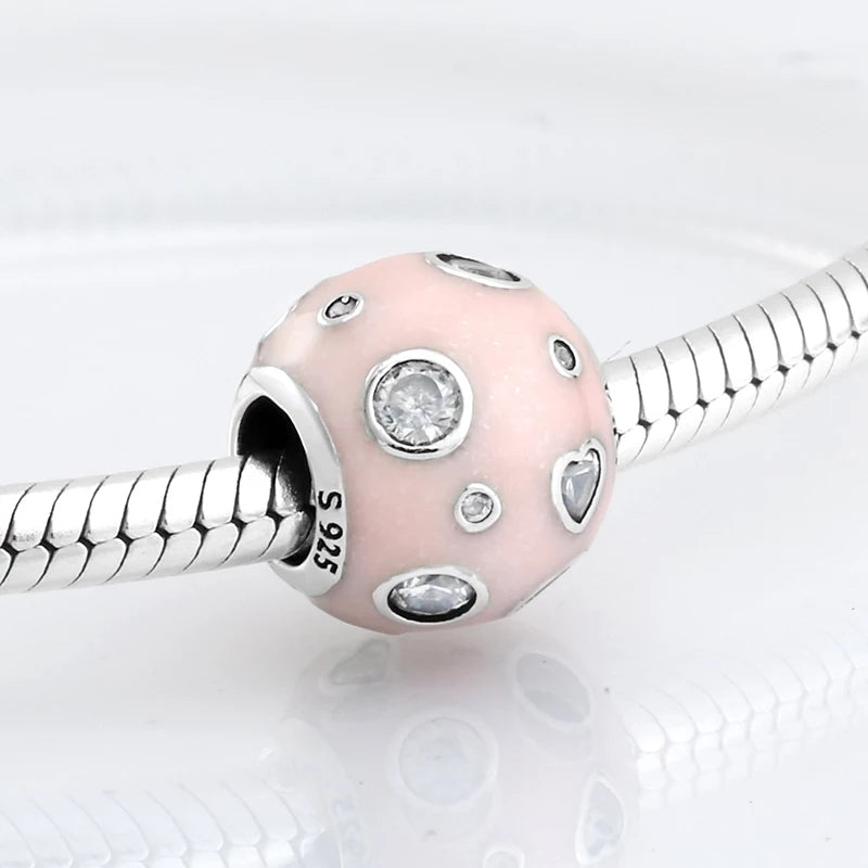 925 Sterling Silver Pink Pearl Escence CZ Bead Charm