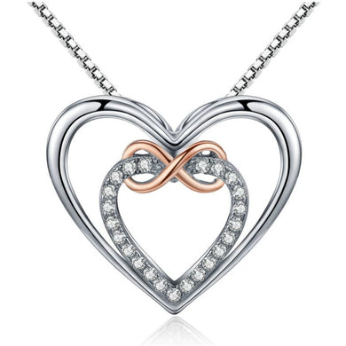 925 Sterling Silver Double Heart Infinity Necklace