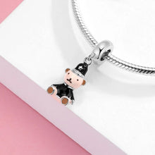 Load image into Gallery viewer, 925 Sterling Silver Black Enamel Police Teddy Dangle Charm