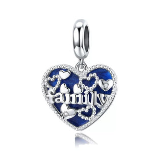 925 Sterling Silver Blue Enamel Love Makes a Family Heart Dangle Charm