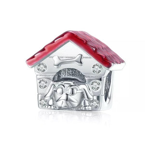 925 Sterling Silver Red Enamel Dog Kennel Bead Charm