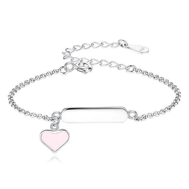 925 Sterling Silver pink enamel Heart Bracelet kids size