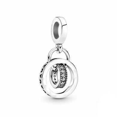 925 Sterling Silver Clear CZ And Heart Loops Dangle Charm