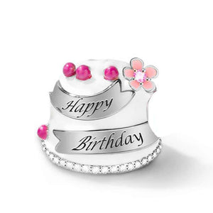 925 Sterling Silver White Enamel Happy Birthday Cake Bead Charm