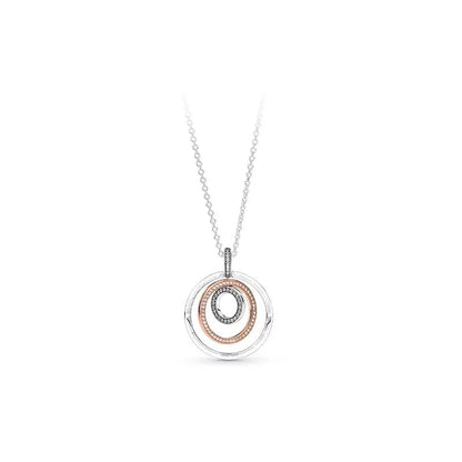 Two Tone Clear CZ And Rose Gold Plated Triple Circle Neclace Pendant