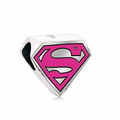 925 Sterling Silver Super Girl Pink Enamel Bead Charm