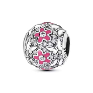 925 Sterling Silver Pink Enamel Bloom And Butterfly Bead Charm