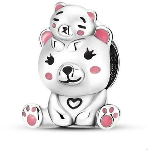 925 Sterling Silver Mom And Baby Teddy Bear Bead Charm
