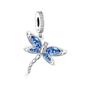 925 Sterling Silver Blue CZ Dragonfly Dangle Charm