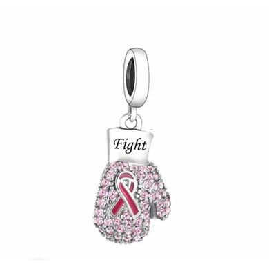 925 Sterling Silver Fight Cancer CZ Boxing Glove Dangle Charm